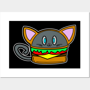 Kitty Cat Cute Kawaii Cheeseburger Posters and Art